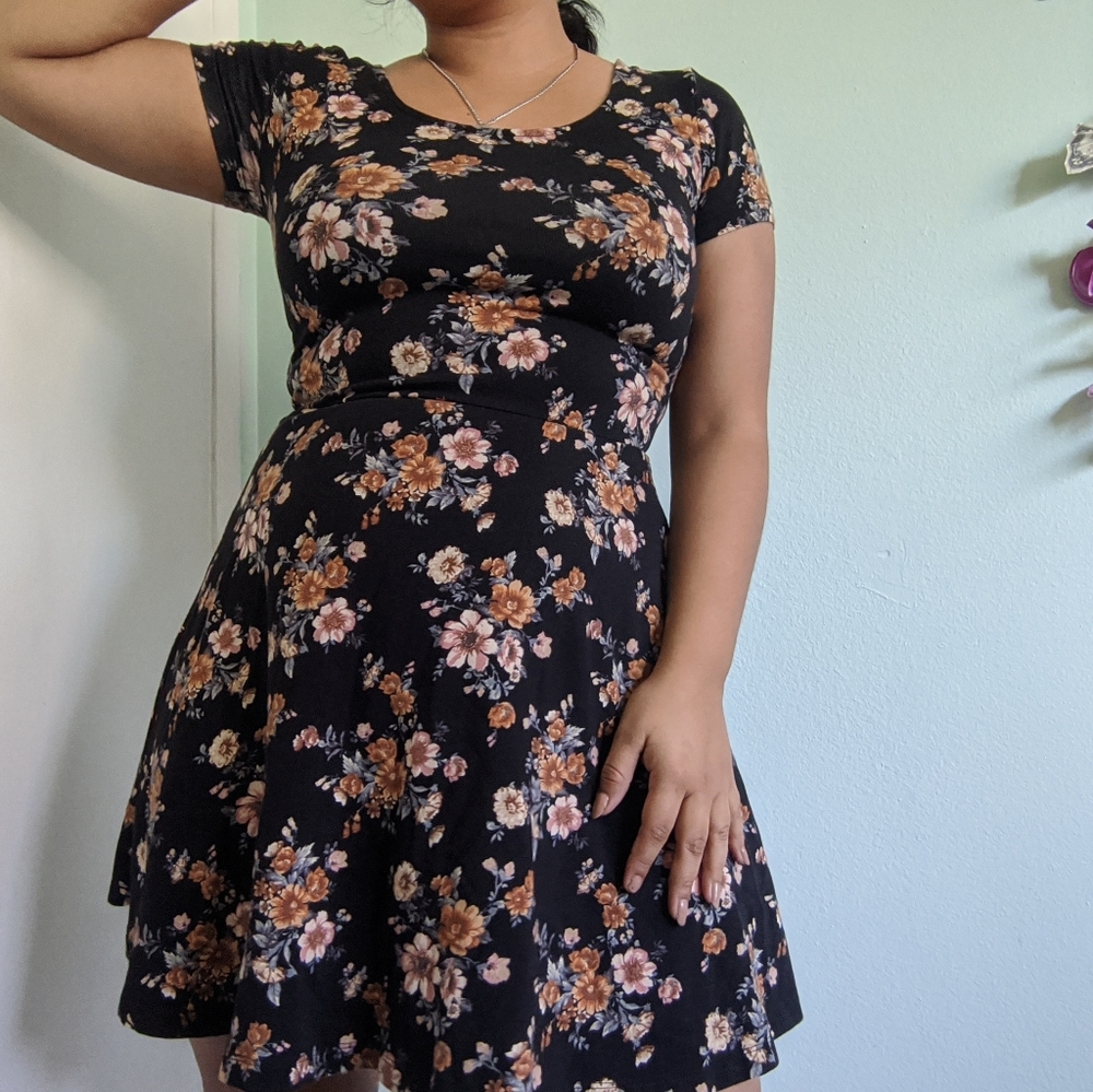 Spring Black floral Babydoll Dress